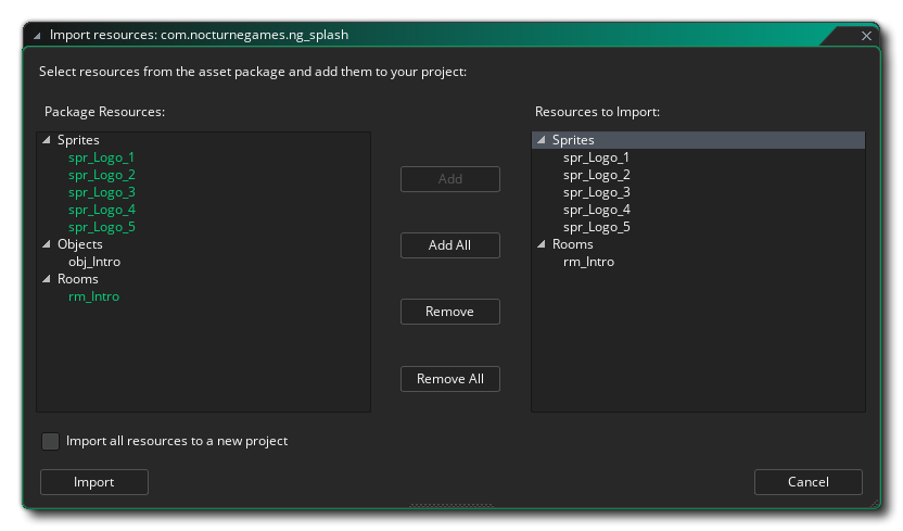 Import Local Asset Package Window